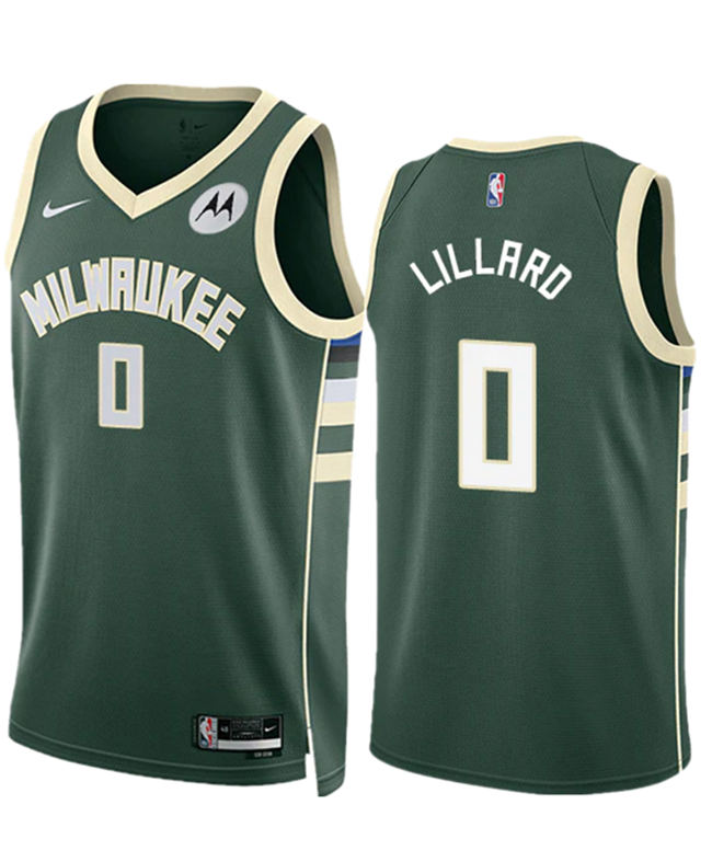 Men's Milwaukee Bucks #0 Damian Lillard Green Icon Edition Stitched Basketball Jersey